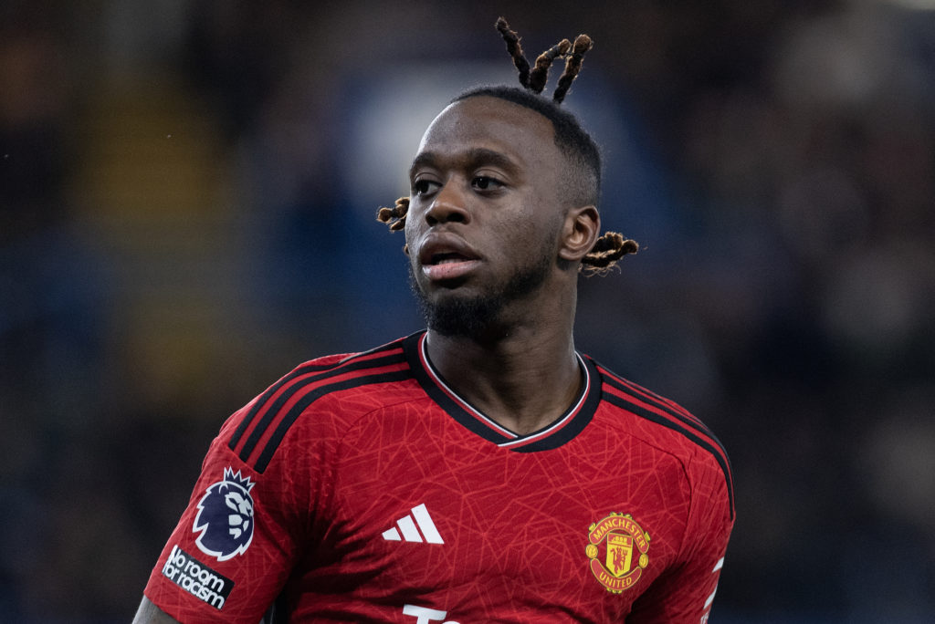 Aaron Wan-Bissaka of Manchester United during the Premier League match between Chelsea FC and Manchester United at Stamford Bridge on April 04, 202...