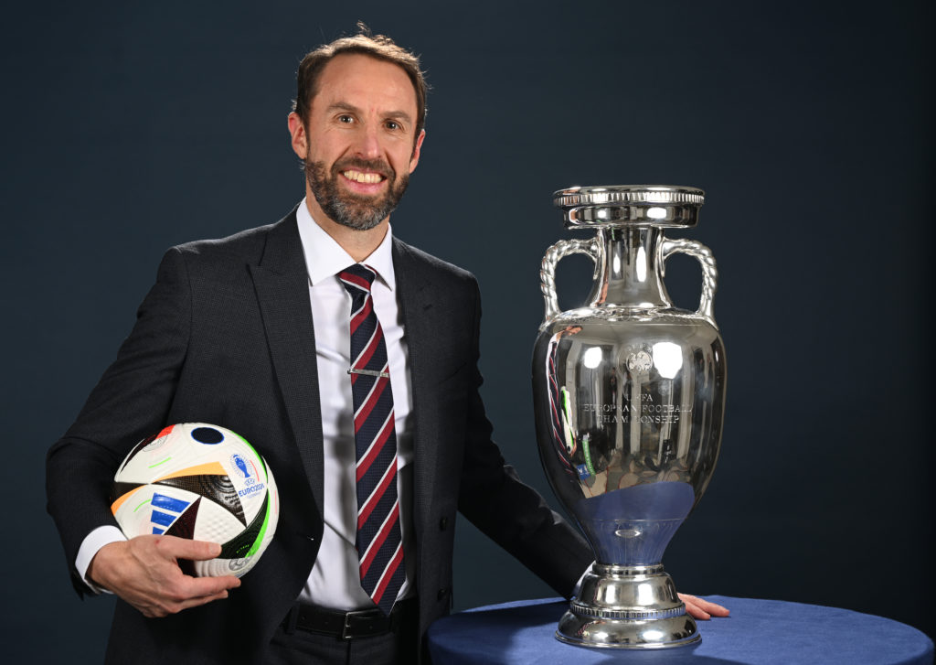 Gareth Southgate, manager of England poses for a picture ahead of the UEFA EURO 2024 Final Tournament Draw at the Atlantic hotel on December 02, 20...