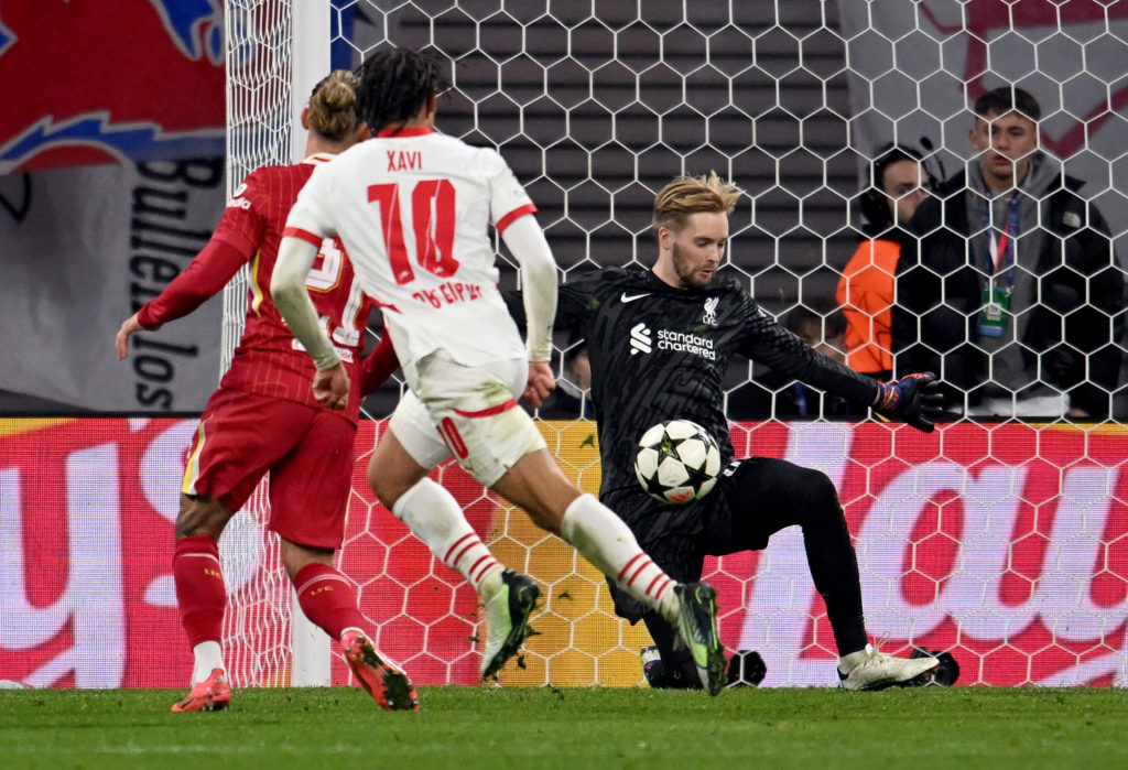 (THE SUN OUT, THE SUN ON SUNDAY OUT) Caoimhin Kelleher of Liverpool during the UEFA Champions League 2024/25 League Phase MD3 match between RB Leip...