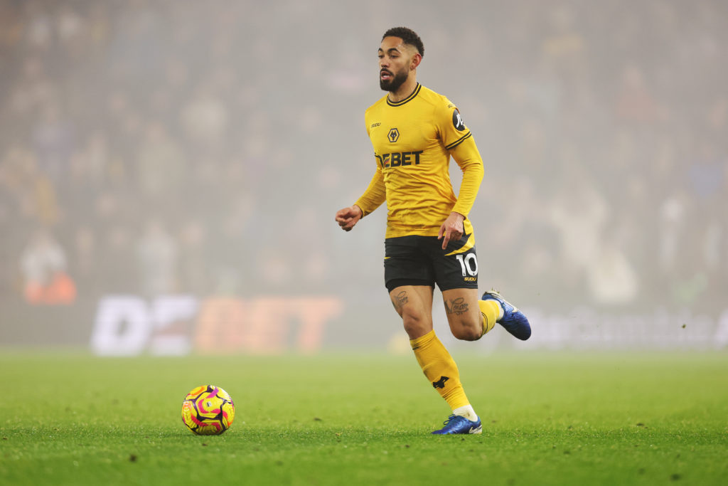 Matheus Cunha of Wolverhampton Wanderers runs with the ball during the Premier League match between Wolverhampton Wanderers FC and Manchester Unite...
