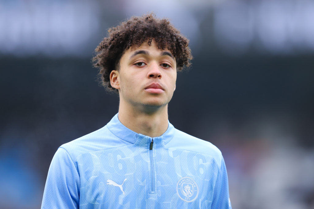 Max Alleyne of Manchester City during the Premier League match between Manchester City FC and Everton FC at Etihad Stadium on December 26, 2024 in ...