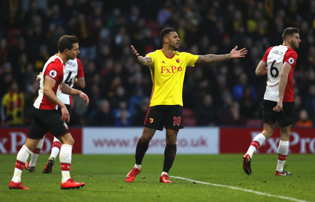  during the Premier League match between Watford and Southampton at Vicarage Road on January 13, 2018 in Watford, England.