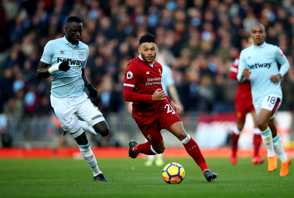 during the Premier League match between Liverpool and West Ham United at Anfield on February 24, 2018 in Liverpool, England.