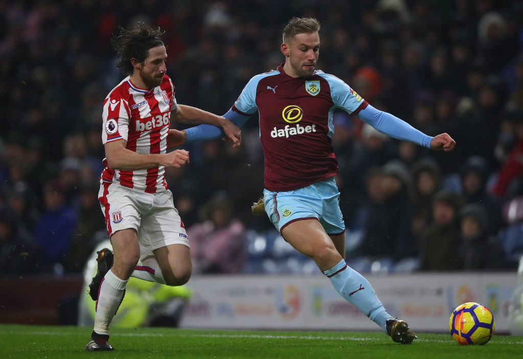 during the Premier League match between Burnley and Stoke City at Turf Moor on December 12, 2017 in Burnley, England.