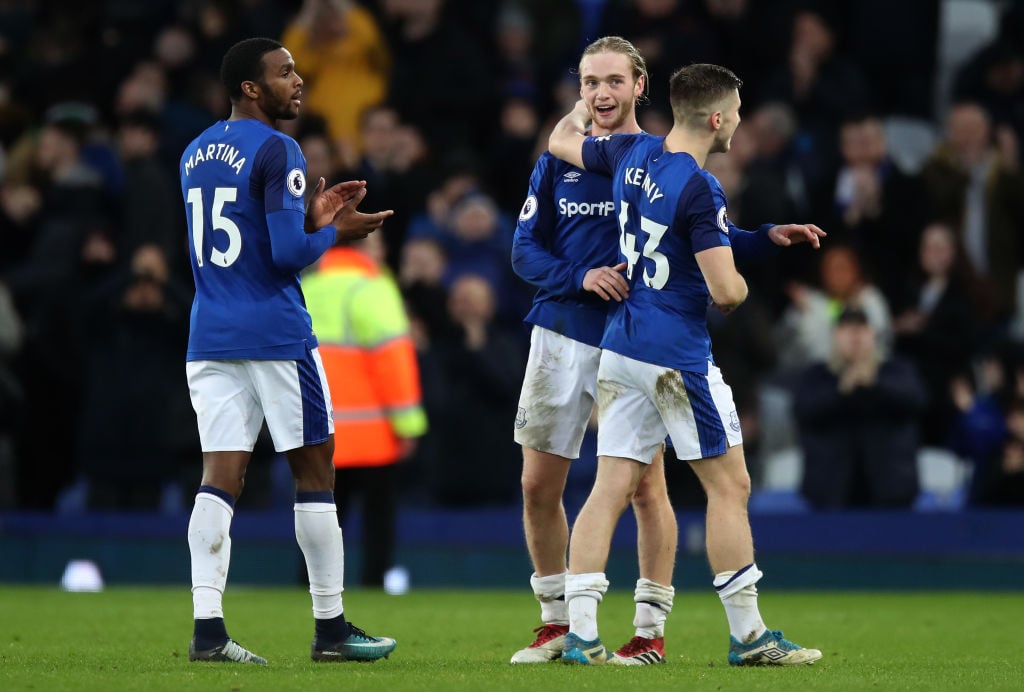 during the Premier League match between Everton and Crystal Palace at Goodison Park on February 10, 2018 in Liverpool, England.