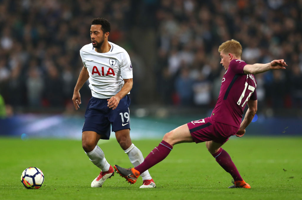  during the Premier League match between Tottenham Hotspur and Manchester City at Wembley Stadium on April 14, 2018 in London, England.