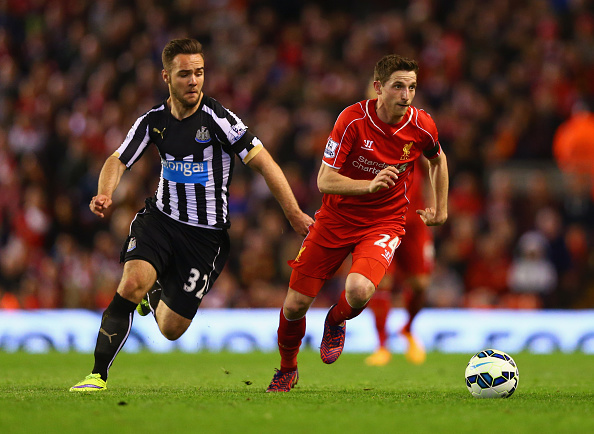 during the Barclays Premier League match between Liverpool and Newcastle United at Anfield on April 13, 2015 in Liverpool, England.
