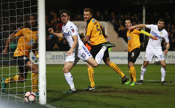 during the Emirates FA Cup Third Round match between Cambridge United and Leeds United at Cambs Glass Stadium on January 9, 2017 in Cambridge, Engl...