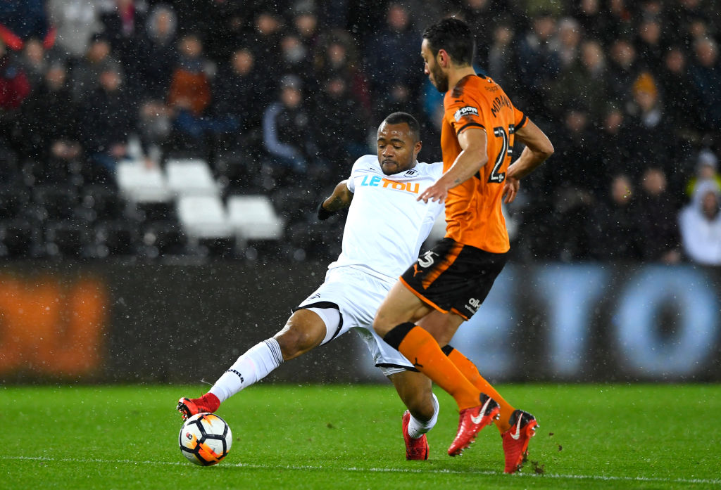  during The Emirates FA Cup Third Round Replay between Swansea City and Wolverhampton Wanderers at Liberty Stadium on January 17, 2018 in Swansea, ...