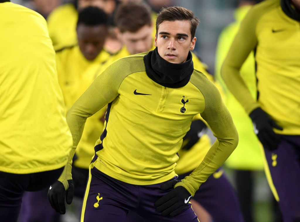  during the Tottenham Hotspur FC Training Session ahead of there UEFA Champions League Round of 16 match against Juventus at Allianz Stadium on Feb...
