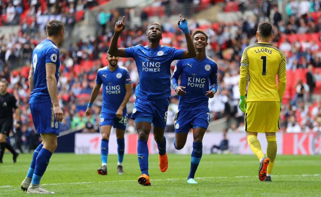  during the Premier League match between Tottenham Hotspur and Leicester City at Wembley Stadium on May 13, 2018 in London, England.
