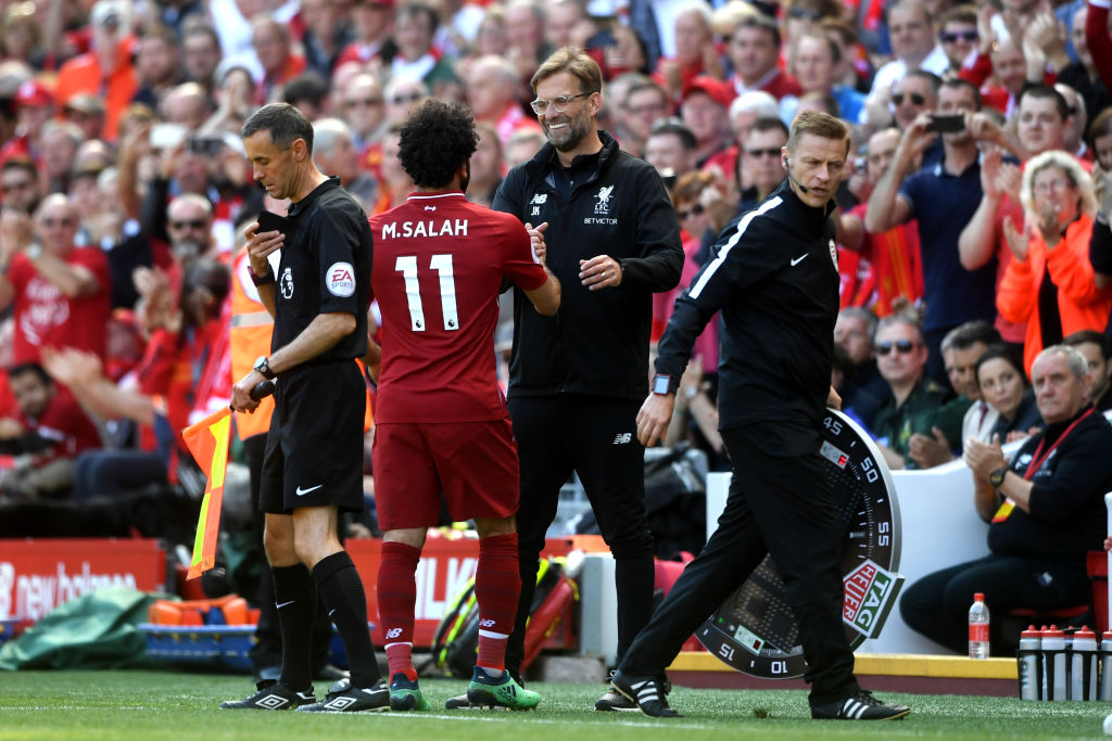  during the Premier League match between Liverpool and Brighton and Hove Albion at Anfield on May 13, 2018 in Liverpool, England.