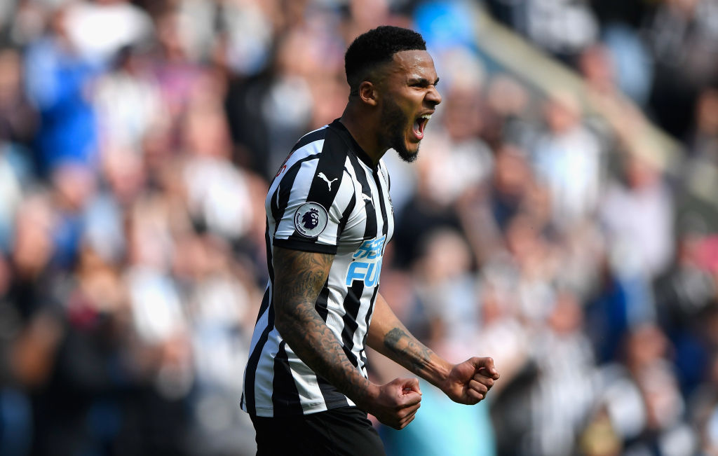 during the Premier League match between Newcastle United and Arsenal at St. James Park on April 15, 2018 in Newcastle upon Tyne, England.