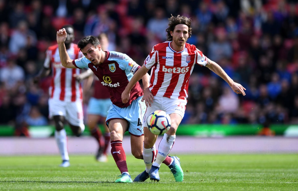  during the Premier League match between Stoke City and Burnley at Bet365 Stadium on April 22, 2018 in Stoke on Trent, England.