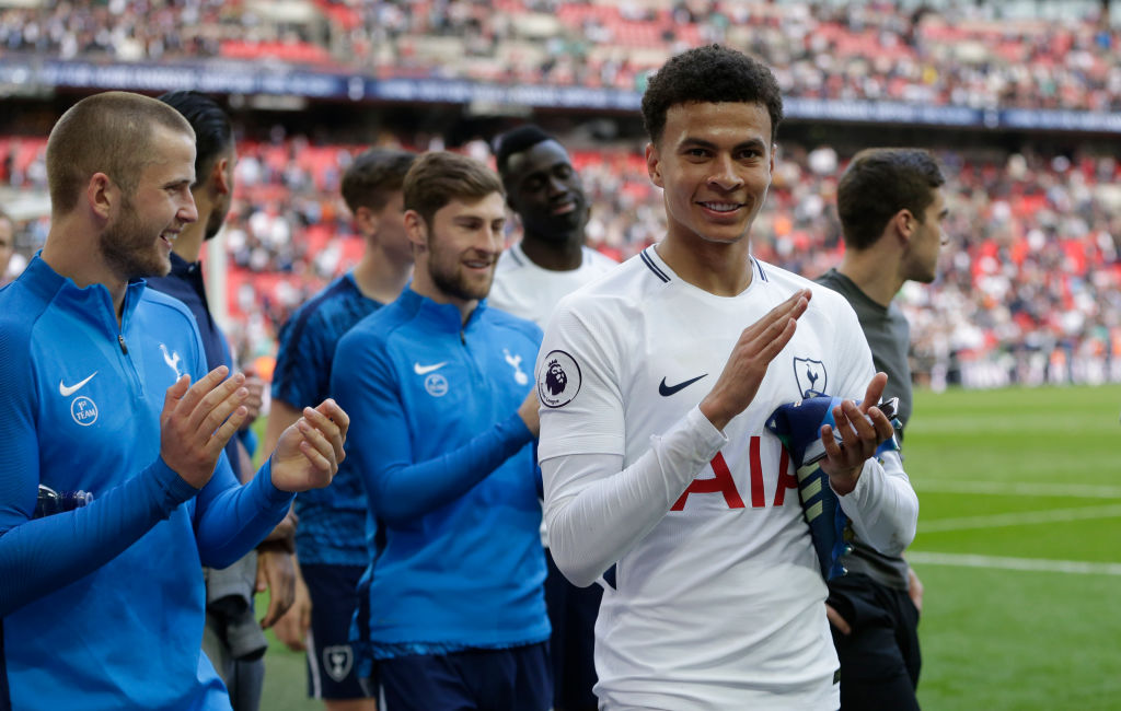  during the Premier League match between Tottenham Hotspur and Leicester City at Wembley Stadium on May 13, 2018 in London, England.