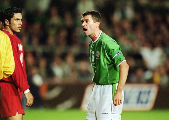 10 Nov 2001:  Roy Keane of Republic of Ireland argues with the referee during the FIFA World Cup 2002 play-off first leg match against Iran played ...