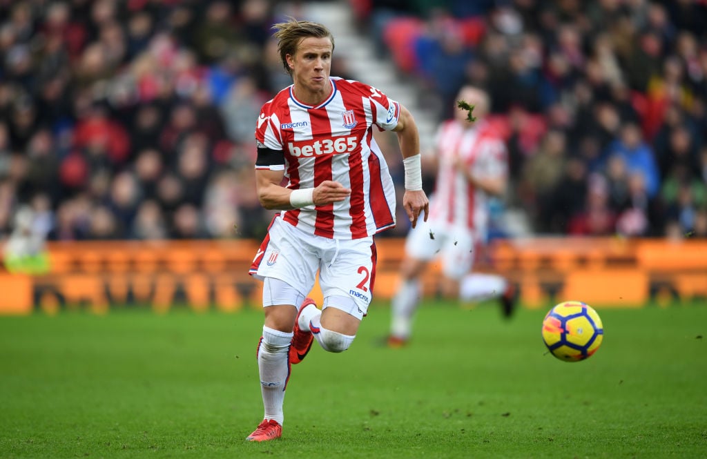 during the Premier League match between Stoke City and Huddersfield Town at Bet365 Stadium on January 20, 2018 in Stoke on Trent, England.