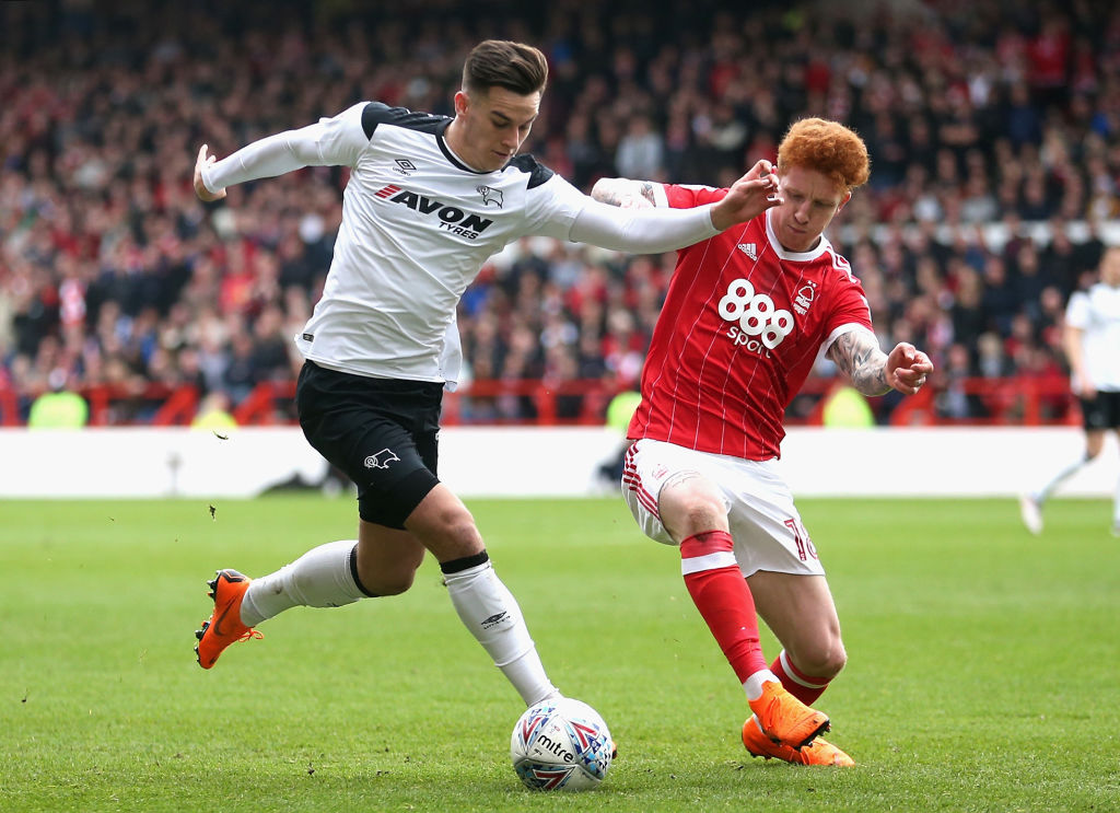 during the Sky Bet Championship match between Nottingham Forest and Derby County at City Ground on March 11, 2018 in Nottingham, England.