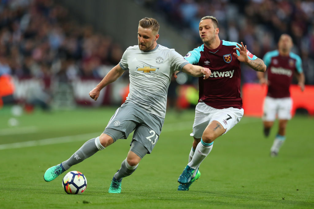  during the Premier League match between West Ham United and Manchester United at London Stadium on May 10, 2018 in London, England.