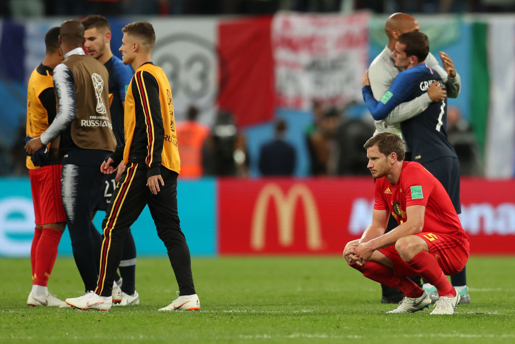  during the 2018 FIFA World Cup Russia Semi Final match between Belgium and France at Saint Petersburg Stadium on July 10, 2018 in Saint Petersburg...