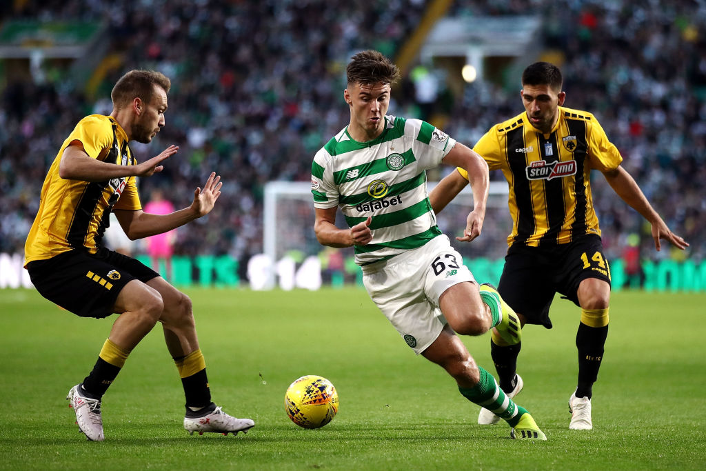  during the UEFA Champions League Qualifier between Celtic and AEK Athens at Celtic Park Stadium on August 8, 2018 in Glasgow, Scotland.