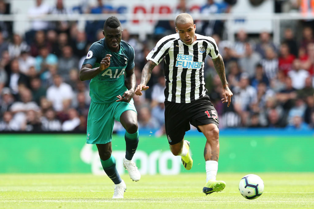  during the Premier League match between Newcastle United and Tottenham Hotspur at St. James Park on August 11, 2018 in Newcastle upon Tyne, United...