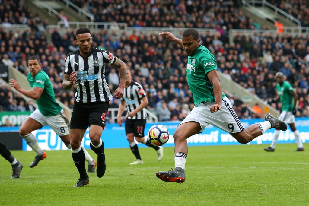  during the Premier League match between Newcastle United and West Bromwich Albion at St. James Park on April 28, 2018 in Newcastle upon Tyne, Engl...