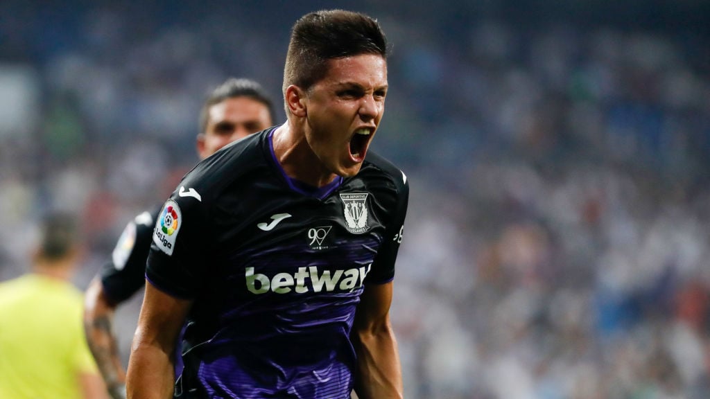 MADRID, SPAIN - SEPTEMBER 01:  Guido Carrillo of CD Leganes  celebrates after scoring his team`s first goal during the La Liga match between Real M...