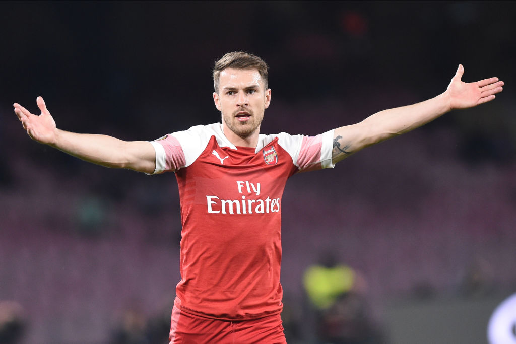 Aaron Ramsey of Arsenal during the UEFA Europa League quarter-final second leg match between SSC Napoli and Arsenal at Stadio San Paolo Naples Ital...