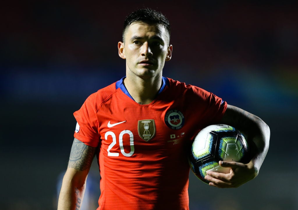 Charles Aranguiz of Chile looks on during the Copa America Brazil 2019 group C match between Japan and Chile at Morumbi Stadium on June 17, 2019 in...