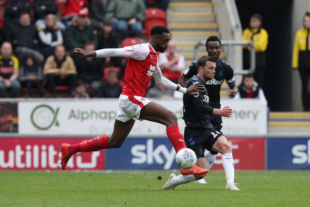 Jonathan Howson of Middlesbrough in action with Semi Ajayi of Rotherham United     during the Sky Bet Championship match between Rotherham United a...