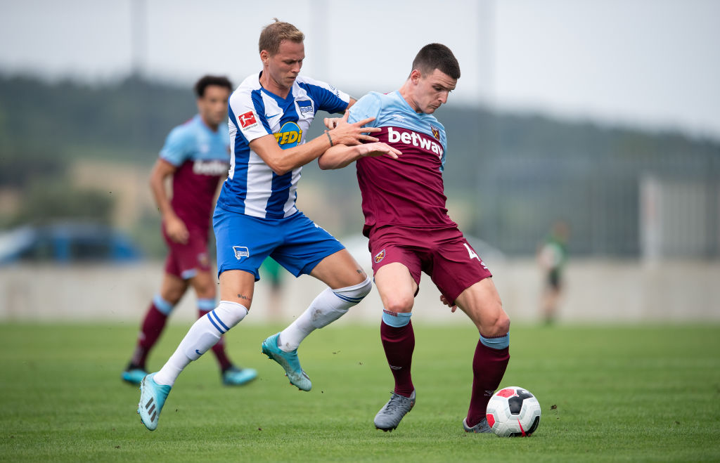 GEMEINDE RITZING, AUSTRIA - JULY 31: Ondrej Duda of Hertha BSC and Declan Rice of West Ham Unite during the game Hertha BSC against West Ham United...