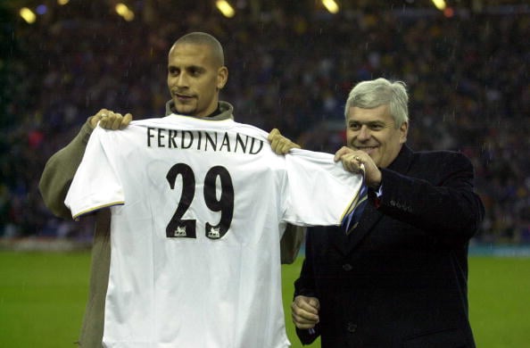 26 Nov 2000:  Record signing Rio Ferdinand of Leeds United with Peter Ridsdale before the FA Carling Premiership match between Leeds United and Ars...