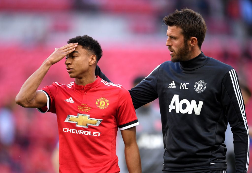 Michael Carrick of Manchester United consoles Jesse Lingard of Manchester United following The Emirates FA Cup Final between Chelsea and Manchester...