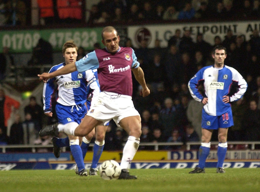 Paolo Di Canio of West Ham scores a goal