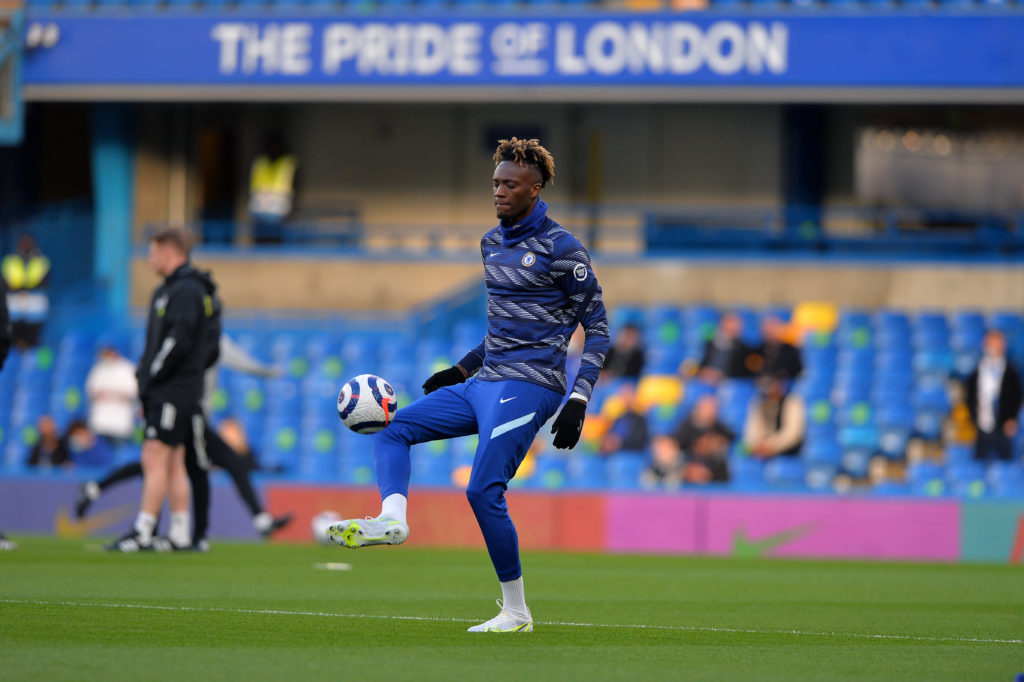 west-ham-united-transfer-target-chelsea-striker-tammy-abraham-warms-up-leicester-city-premier-league-stamford-bridge