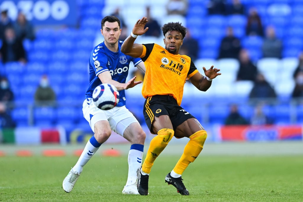 Adama Traore in action for Wolves against Everton