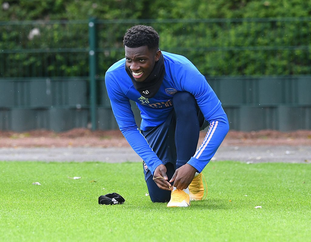 Arsenal striker Eddie Nketiah in training