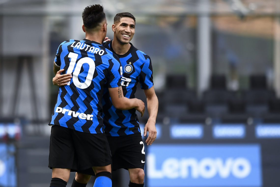 Lautaro Martinez (L) of FC Internazionale celebrates with