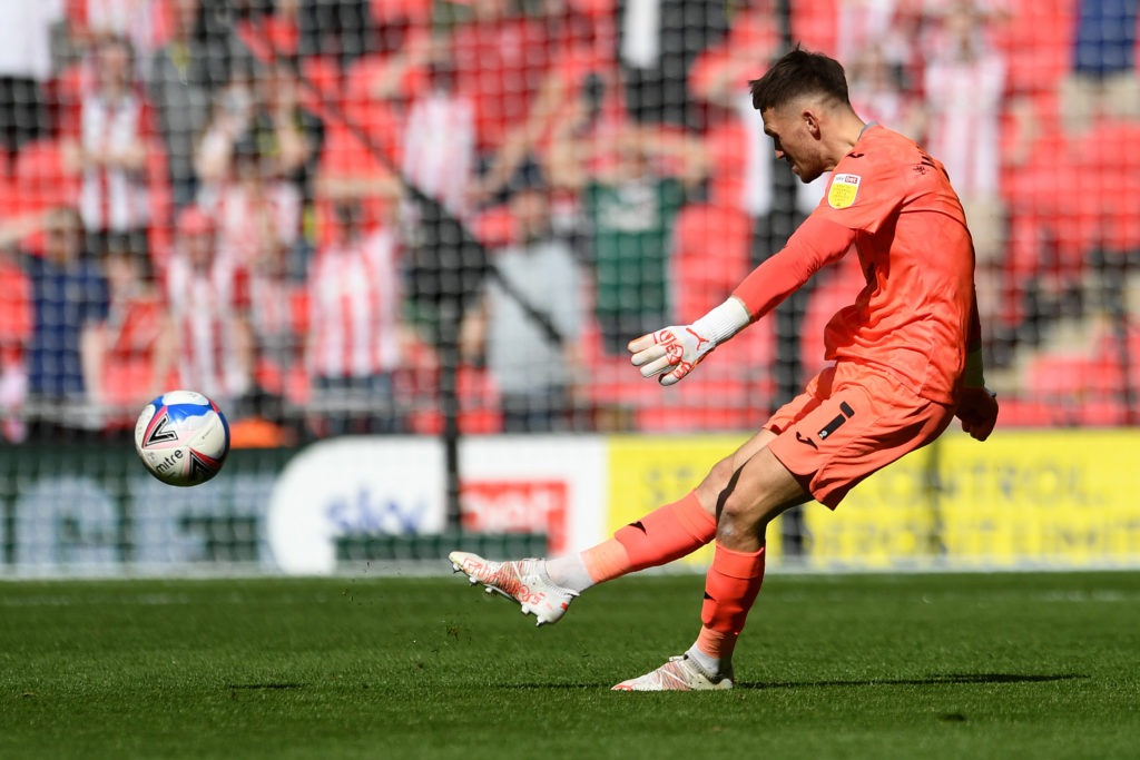 newcastle-united-transfer-gossip-freddie-woodman-loan-swansea-city-goalkeeper-lines-up-championship-play-off-final-takes-goal-kick-brentford-wembley