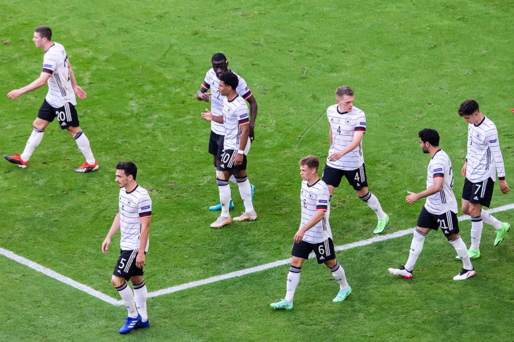 Players of Germany team celebrate a goal during the UEFA