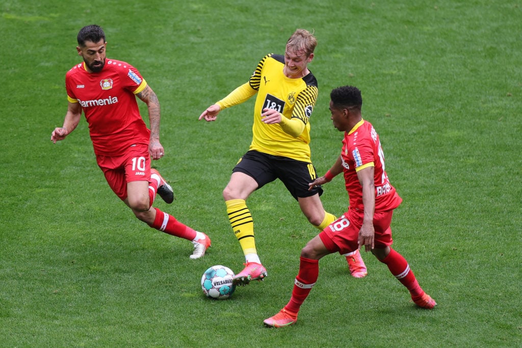 arsenal-transfer-gossip-sarri-lazio-rival-arteta-target-borussia-dortmund-midfielder-julian-brandt-dribbles-past-bayer-leverkusen-kerem-demirbay-bundesliga