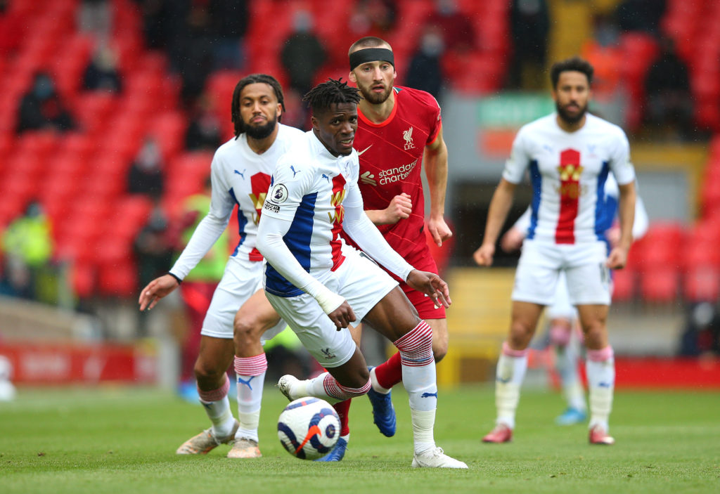 arsenal-tottenham-hotspur-transfer-target-wilfried-zaha-battles-possession-crystal-palace-liverpool-nat-phillips-anfield-premier-league