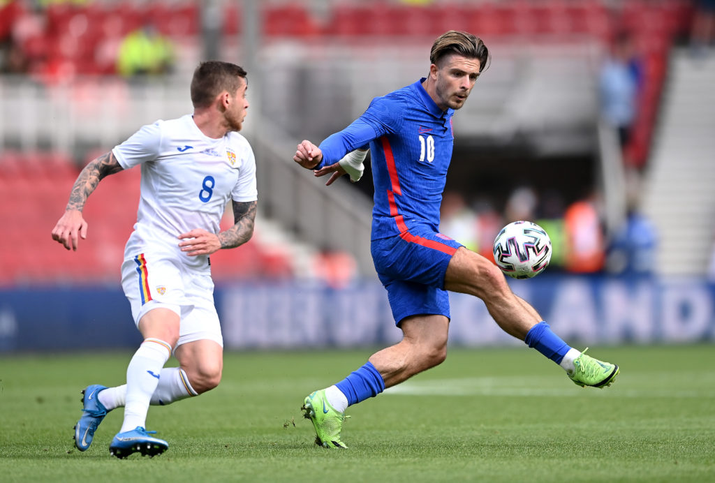 aston-villa-jack-grealish-transfer-gossip-england-three-lions-euro-2020-warm-up-friendly-romania-controls-ball-alexandru-cicaldau-riverside-stadium
