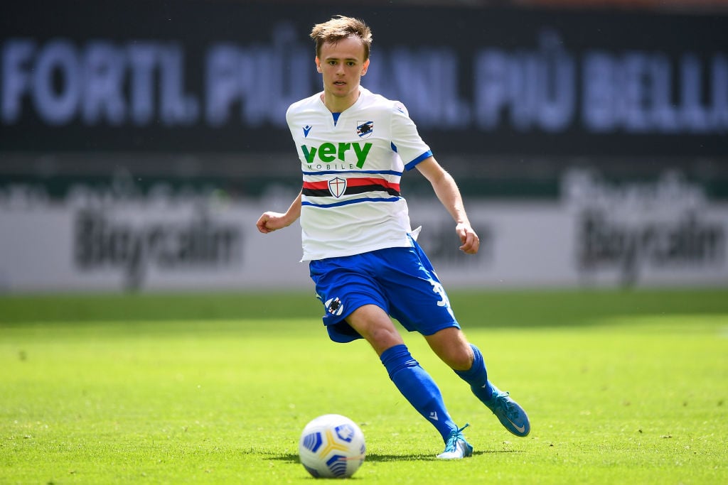 Mikkel Damsgaard of UC Sampdoria in action during the Serie
