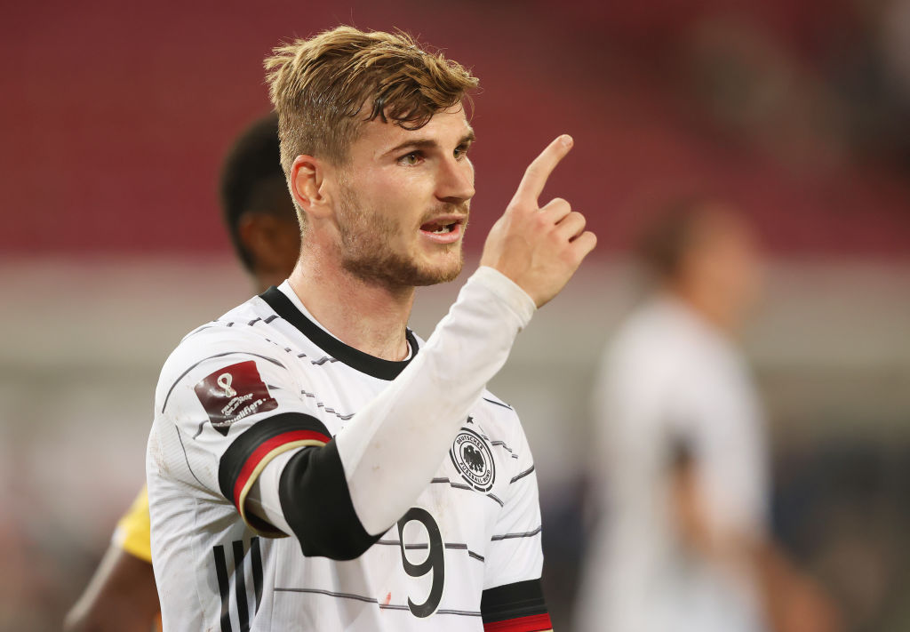 Timo Werner of Germany  reacts  during the 2022 FIFA World Cup Qualifier match between Germany and Armenia at Mercedes Benz Arena on September 05, ...