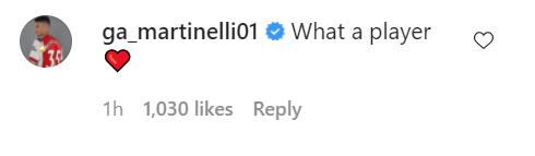 Gabriel Martinelli sends three-word Instagram message to Emi Martinez