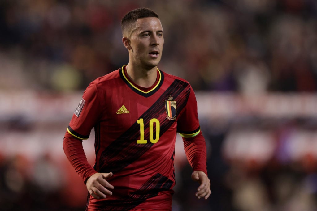 Eden Hazard of Belgium  during the  World Cup Qualifier  match between Belgium  v Estonia at the King Baudouin Stadium on November 13, 2021 in Brus...