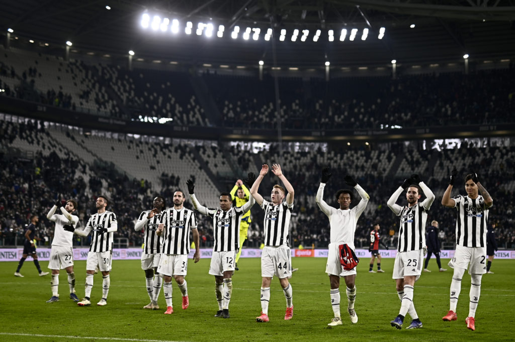Players of Juventus FC celebrate the victory at the end of