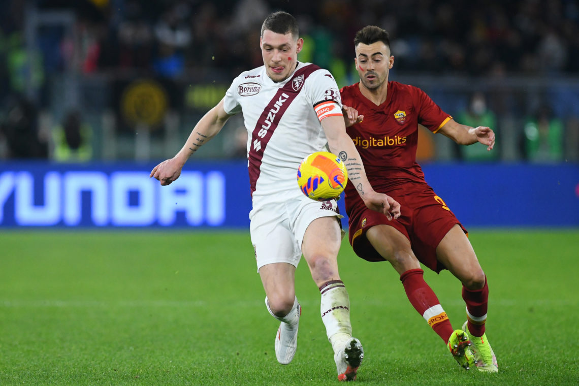 The Roma footballer Stephan El Shaarawy and the Torino footballer Andrea Belotti during the match Roma-Turin at the stadio Olimpico. Rome (Italy), ...